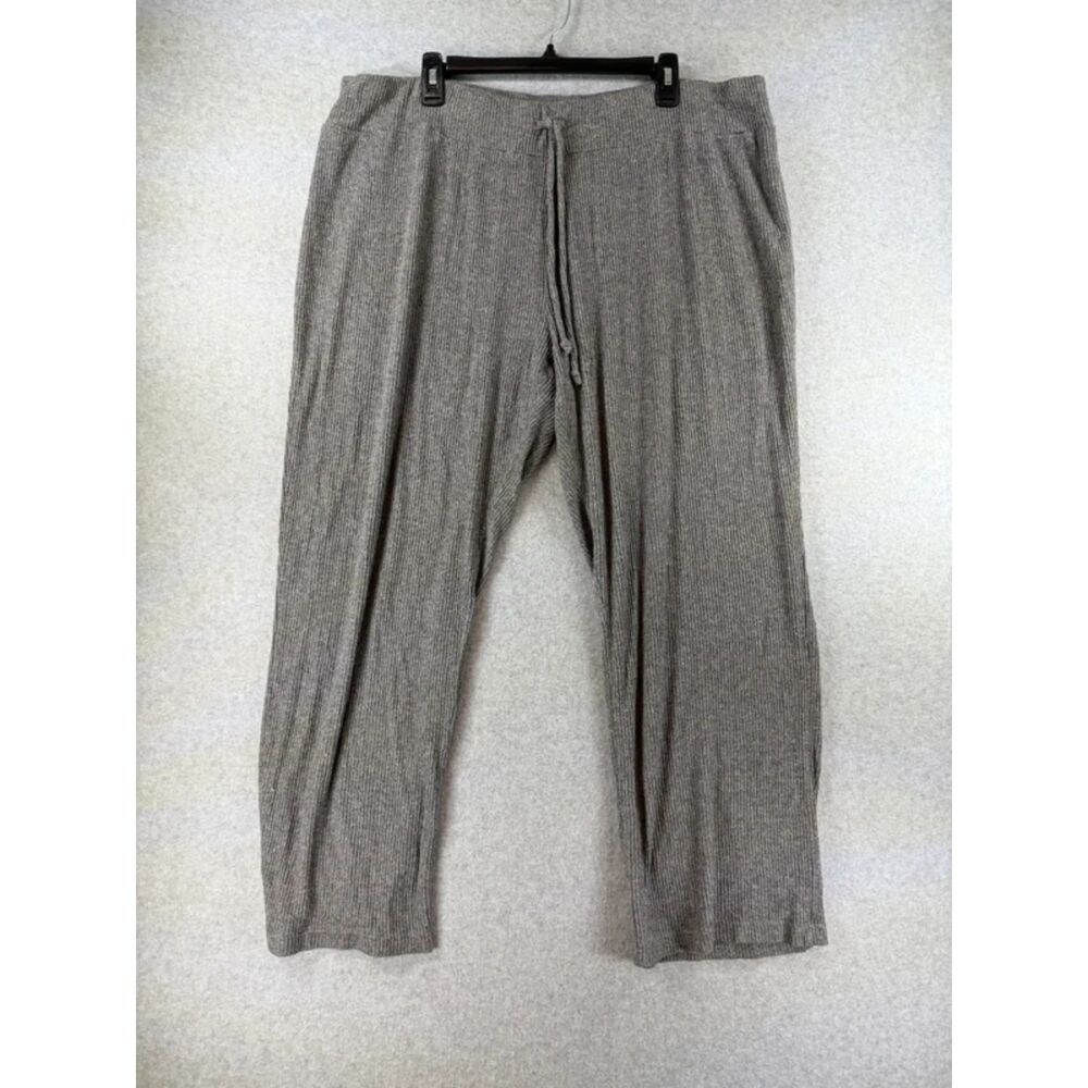 Simple Pleasures Women's 2X Gray Ribbed Knit Drawstring Lounge Pants 3674